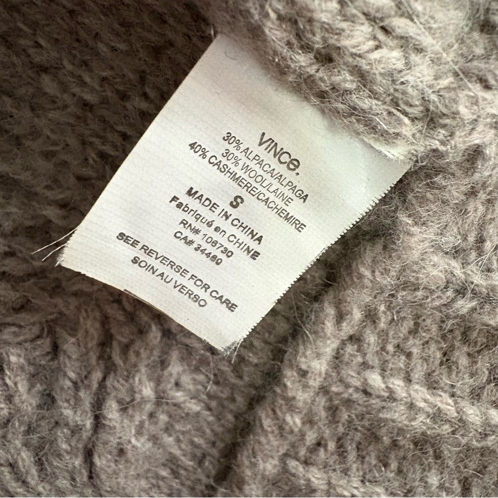 Vince Alpaca Wool Cashmere Tan Bolero Cocoon Cardigan Sweater Cable Knit Preppy - Picture 12 of 13